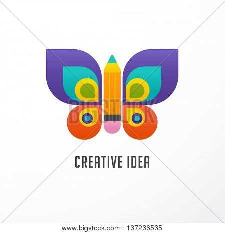 Education, learning icon - butterfly and pencil