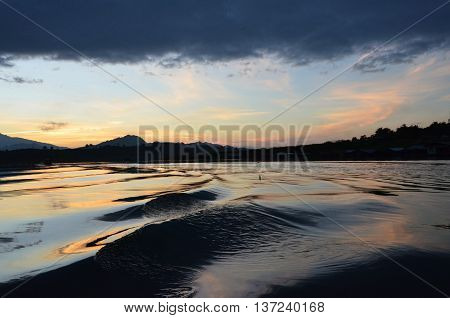 Water and sky at Sangkhla Buri Kanchanaburi Thailand