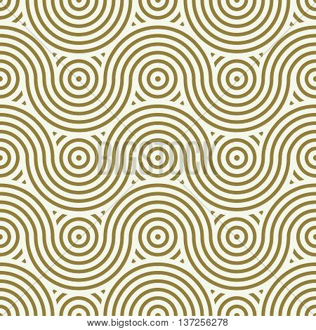 Vector seamless pattern graphic geometric wrapping paper. Abstract backdrop created with interweave undulate lines and circles
