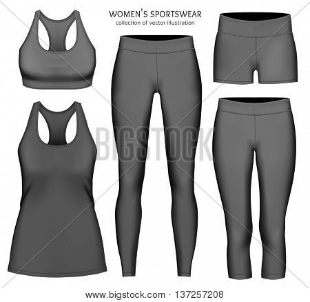 Women's sportswear. Collection of vector illustration. Fully editable handmade mesh.