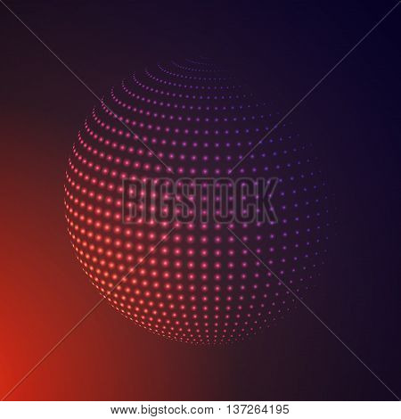 Abstract 3D illuminated halftone sphere, glowing particles. Hi-tech technology Concept. Dotted globe vector illustration.