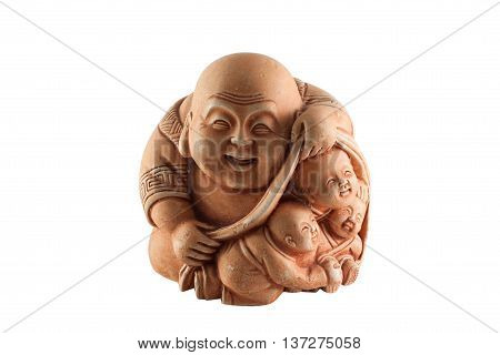 Cheerful Chinese God laughing Buddha figurine isolated on white background