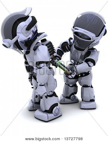 3D render af en Robot erstatter batteripakken
