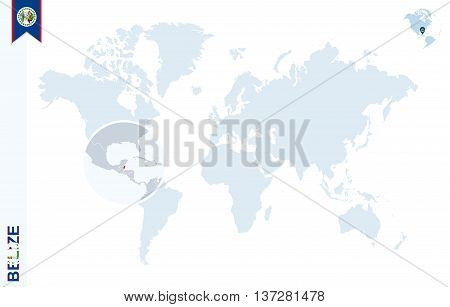 Blue World Map With Magnifying On Belize.