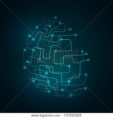 Abstract global future technology background 3D illuminated sphere glowing particles. Hi-tech technology concept. Vector illustration.