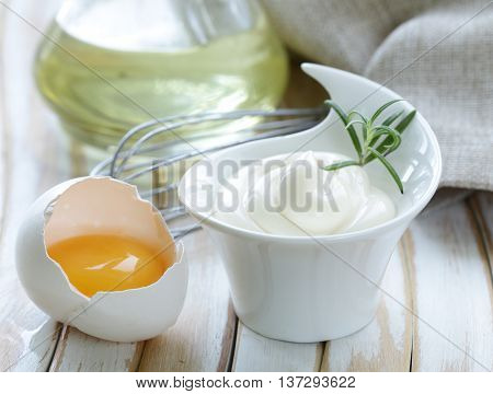 Natural homemade mayonnaise with egg yolk and vegetable oil