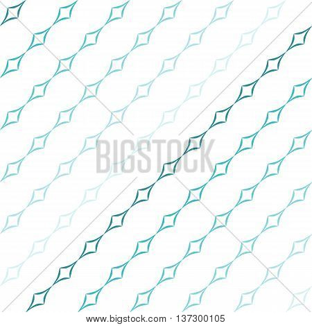 Abstract geometric pattern of light blue curved diamonds set in diagonal stripes on white background. Seamless repeat.
