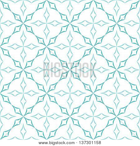 Abstract geometric pattern. Trellis of light blue curved diamonds on white background. Seamless repeat.