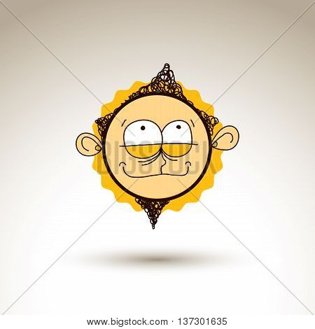 Vector Colorful Hand Drawn Illustration Of Cartoon Boy Isolated On White Background, Simple Design E