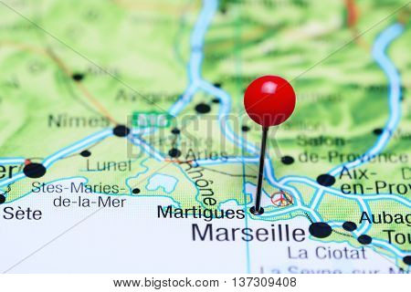 Martigues pinned on a map of France