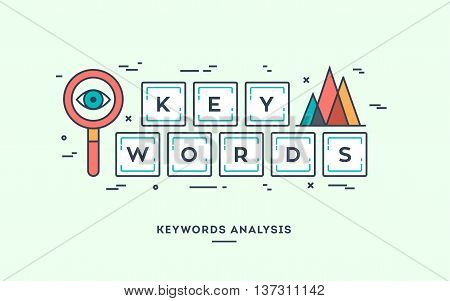 Keywords analysis digital marketing concept flat design thin line banner.