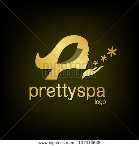 Woman face and hair with flower logo design. Vector and Illustration.