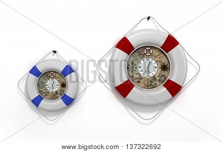 Lifebuoy Decor In The Form Of Clock 3C Render On A White