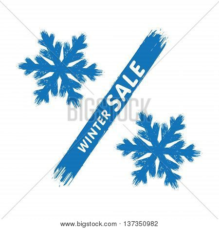 Winter sale label. Percent sign in a form of the snowflakes.