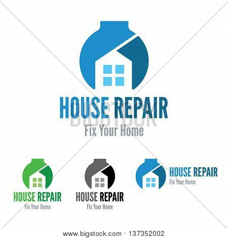 House repair company logo template. Fix your home slogan. Wrench & building concept.