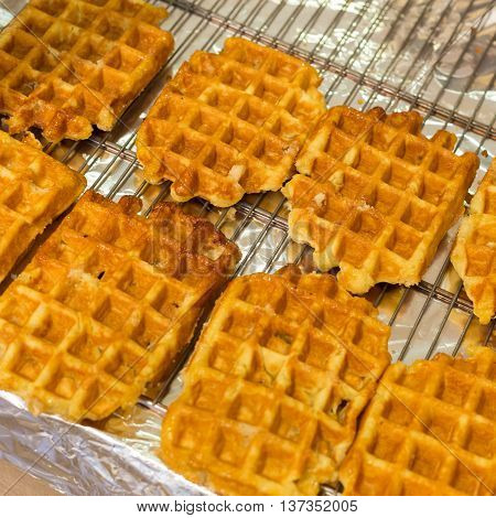 Plain traditional Belgian waffles ready to be served.