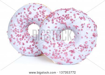 Big donuts on a white background close-up