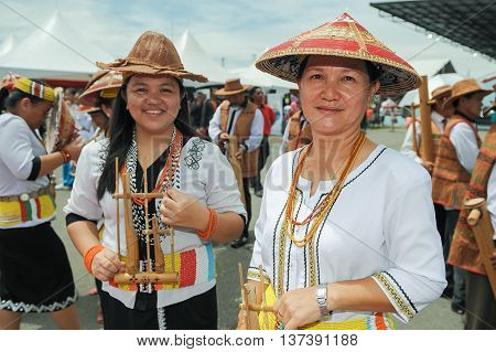 SIPITANG SABAH MALAYSIA - August 30 2014 : A group of Lundayeh in their traditional costume during folklore festival call GaTa festival in Sipitang Sabah Malaysia. Lundayeh tribe is one of Sabah ethnic mostly reside in the interior.