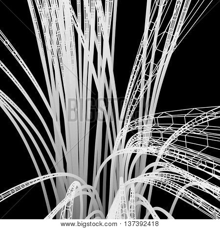 Connection Structure. Wireframe Vector Illustration. 3D Abstract Background. Optical Fiber.