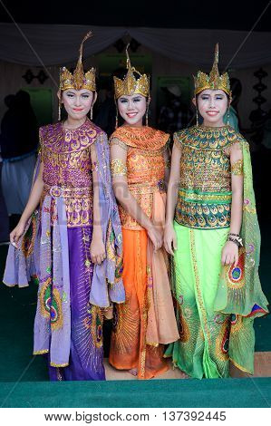 Sipitang Sabah Malaysia.August 30 2014 : Young girls from the Javanese ethnicity wearing traditional costume during Gata Festival in Sipitang Sabah Malaysia.