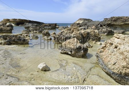 Beach & Eroded Rocks Cape Drepano Agios Georgios Cyprus