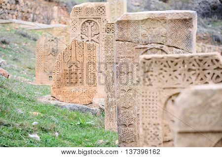 Sacred place at Ancient monastery Noravank in the mountains in Amaghu valley, Armenia. Was founded in 1205. 