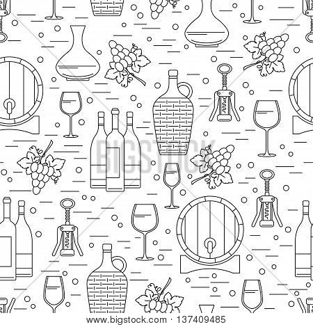 Seamless pattern with winemaking design element on white background. 
