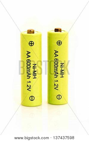 Old battery Ni-MH isolated on white background.
