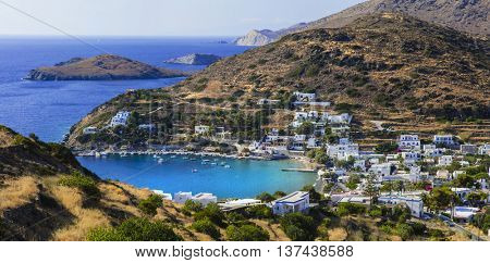 Pictorial view of Kini village and beach in Syros island. Greece