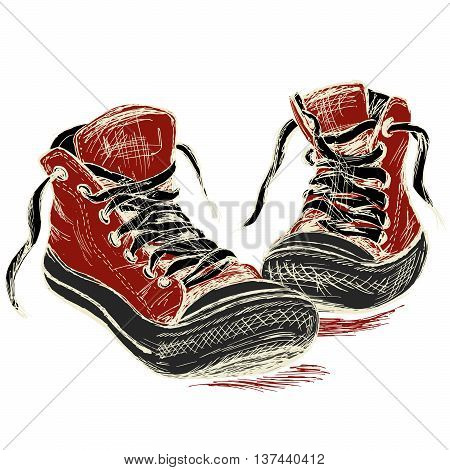 Sneakers isolated on white background hand drawing vector illustration