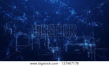 3d rendering abstract background with Techlines with glowing dots.