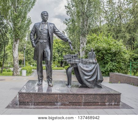 Rostov-on-Don Russia- June 12 2016: Memorial the mayor of Rostov-on-Don Andrey Baikov sculptor A. Sknarin