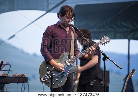 Rimetea (Torocko), Romania - July 3, 2016: The Kiscsillag hungarian band performing at the Doublerise festival, the first multi art festival from Transylvania on July 3, 2016 