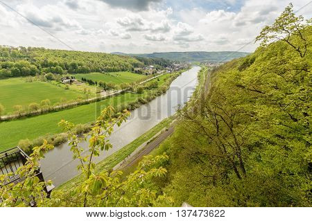 Panoramic view from River Weser with cloudy sky