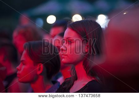 Rimetea (Torocko), Romania - July 3, 2016:Audience in front of the Main Stage at the Doublerise festival, the first multi art festival from Transylvania on July 3, 2016 