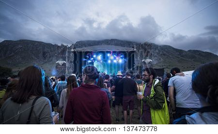 Rimetea (Torocko), Romania - July 3, 2016:Audience in front of the Main Stage at the Doublerise festival, the first multi art festival from Transylvania on July 3, 2016 