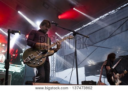 Rimetea (Torocko), Romania - July 3, 2016: The Kiscsillag hungarian band performing at the Doublerise festival, the first multi art festival from Transylvania on July 3, 2016 
