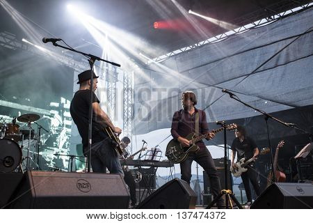 Rimetea (Torocko), Romania - July 3, 2016: The Kiscsillag hungarian band performing at the Doublerise festival, the first multi art festival from Transylvania on July 3, 2016 