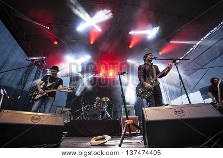 Rimetea (Torocko), Romania - July 3, 2016: The Kiscsillag hungarian band performing at the Doublerise festival, the first multi art festival from Transylvania on July 3, 2016 