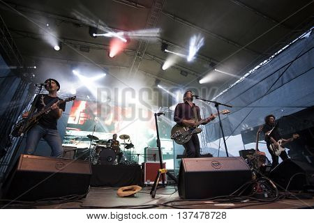 Rimetea (Torocko), Romania - July 3, 2016: The Kiscsillag hungarian band performing at the Doublerise festival, the first multi art festival from Transylvania on July 3, 2016 