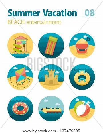 Beach entertainment vector icon set. Summer time. Vacation, eps 10