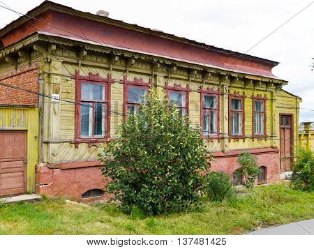 The old wooden house on the Shevchenko Street. Yelets Lipetsk region Russia.