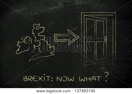 Uk Next To An Exit Door With Arrow, Brexit Now What