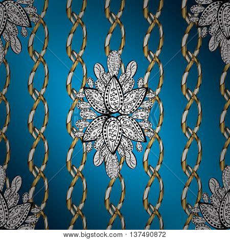 Vintage pattern on blue radient background with golden and silver elements.