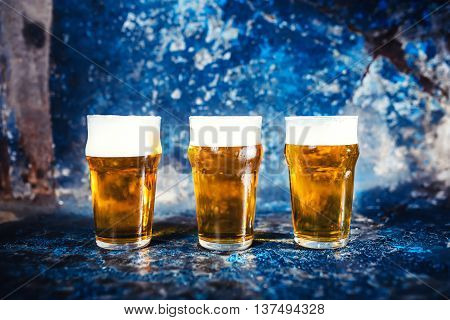 Beer Glasses, Draught Light Beers Served At Pub, Restaurant Or Nightclub