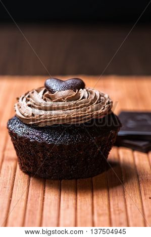 One Chocolate Muffin Suffed With Sweet Creamy Hazelnut Sauce And