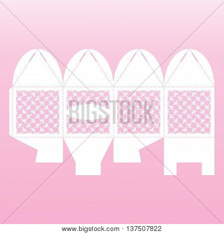 Openwork cube gift box. Wedding bonbonniere. Laser cutting vector template.