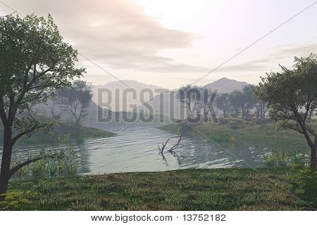 素晴らしい湖畔シーン