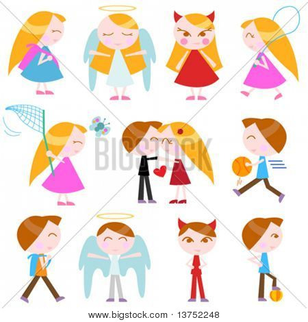 Cute cartoon kids vector set