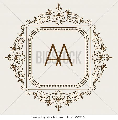Vector sign monogram logo and badge emblem line art vector illustration. Emblem monogram luxury badge logo template flourishes calligraphic elegant ornament line vector